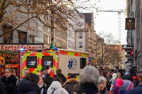 Emergency Vehicles At Munich Christmas Market On Marienplatz