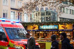 Emergency Vehicles At Munich Christmas Market On Marienplatz