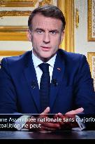 French President Emmanuel Macron adresses a speech after the censure of Michel Barnier's - Paris