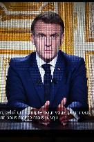 French President Emmanuel Macron adresses a speech after the censure of Michel Barnier's - Paris