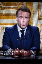 French President Emmanuel Macron adresses a speech after the censure of Michel Barnier's - Paris