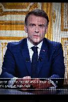 French President Emmanuel Macron adresses a speech after the censure of Michel Barnier's - Paris