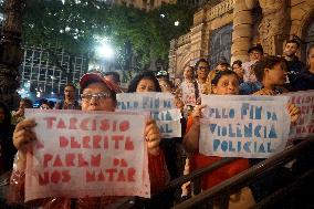 Demonstrators Shout Slogans As They Take Part In A Protest