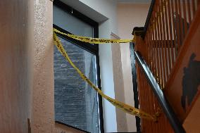 NYPD Investigators Inside Of 1479 Macombs Rd. In Mount Eden Section Of Bronx New York Following Stabbing Death Of A Woman And Ma