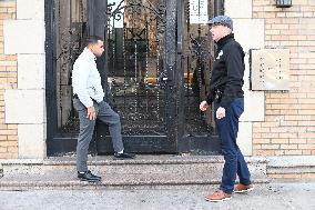 NYPD Investigators Inside Of 1479 Macombs Rd. In Mount Eden Section Of Bronx New York Following Stabbing Death Of A Woman And Ma