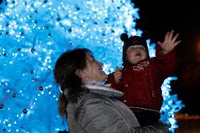 Ukraines main Christmas tree lit up in Kyiv