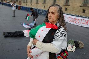 Palestinian Activists And Supporters Demonstrate Against The Genocide In Gaza At The Zócalo In Mexico City