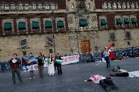 Palestinian Activists And Supporters Demonstrate Against The Genocide In Gaza At The Zócalo In Mexico City