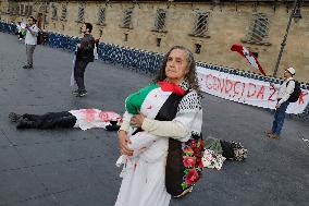 Palestinian Activists And Supporters Demonstrate Against The Genocide In Gaza At The Zócalo In Mexico City