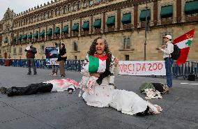 Palestinian Activists And Supporters Demonstrate Against The Genocide In Gaza At The Zócalo In Mexico City