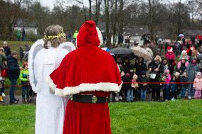 Santa Claus Comes With Hilicopter In Essen Steele