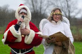 Santa Claus Comes With Hilicopter In Essen Steele