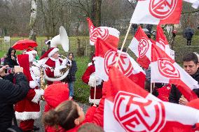 Santa Claus Comes With Hilicopter In Essen Steele