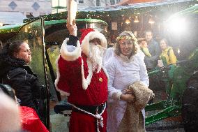 Santa Claus Comes With Hilicopter In Essen Steele