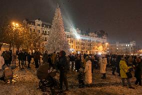 Ukraine's Main Christmas Tree After Its Lights Were Switched On