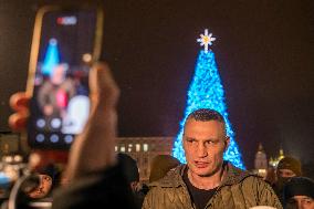 Ukraine's Main Christmas Tree After Its Lights Were Switched On