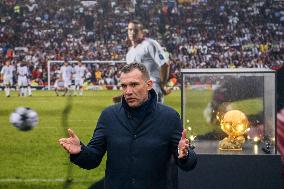 Former Dynamo Kyiv, AC Milan And Ukraine Forward Andriy Shevchenko Brings The Ballon D'Or (Golden Ball) In Kyiv