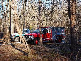 Washington DC Fire Fighters Battle A Brush Fire In Rock Creek Park In The Middle Of The City On December 7, 2024.