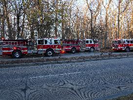 Washington DC Fire Fighters Battle A Brush Fire In Rock Creek Park In The Middle Of The City On December 7, 2024.