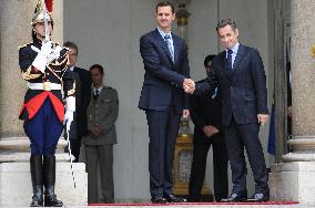 Nicolas Sarkozy receives Bashar al-Assad at Elysee Palace - Paris