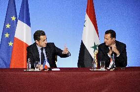 Nicolas Sarkozy receives Bashar al-Assad, Sheikh Hamad bin Khalifa al-Thani  and Michel Suleiman at Elysee Palace - Paris