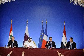 Nicolas Sarkozy receives Bashar al-Assad, Sheikh Hamad bin Khalifa al-Thani  and Michel Suleiman at Elysee Palace - Paris