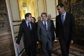 Exclusive - Nicolas Sarkozy received Emir Sheikh Hamad Ben Khalifa Al Thani, Bashar Al-Assad and Michel Suleiman at Elysee Palac