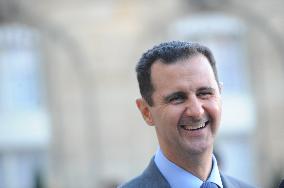 Nicolas Sarkozy receives Bashar al-Assad at Elysee Palace in Paris