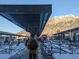 Oberstdorf Train Station In Winter