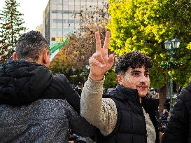 Syrians Celebrating The Fall Of Assad In Athens