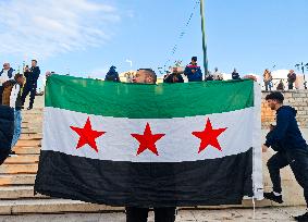 Syrians Celebrating The Fall Of Assad In Athens