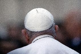 Pope Francis Prays In Front Of Virgin Mary Statue - Rome