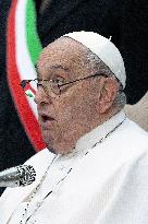 Pope Francis Prays In Front Of Virgin Mary Statue - Rome