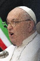 Pope Francis Prays In Front Of Virgin Mary Statue - Rome