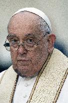 Pope Francis Prays In Front Of Virgin Mary Statue - Rome