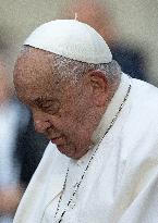 Pope Francis Prays In Front Of Virgin Mary Statue - Rome