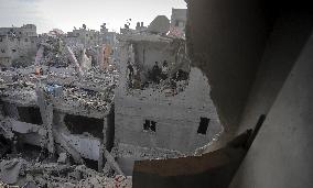 Aftermath of Israeli Airstrike Nuseirat Refugee Camp - Gaza