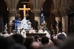 Second mass at Notre-Dame de Paris cathedral on the day of its re-opening