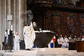 Second mass at Notre-Dame de Paris cathedral on the day of its re-opening