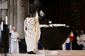 Second mass at Notre-Dame de Paris cathedral on the day of its re-opening