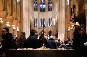 Second mass at Notre-Dame de Paris cathedral on the day of its re-opening