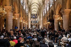 Second mass at Notre-Dame de Paris cathedral on the day of its re-opening