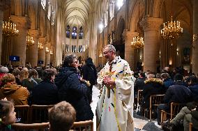 Second mass at Notre-Dame de Paris cathedral on the day of its re-opening