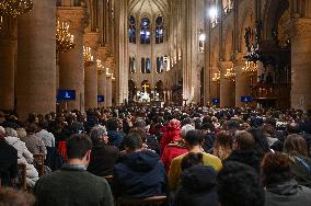 Second mass at Notre-Dame de Paris cathedral on the day of its re-opening