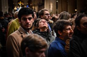 Second mass at Notre-Dame de Paris cathedral on the day of its re-opening