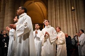 Second mass at Notre-Dame de Paris cathedral on the day of its re-opening