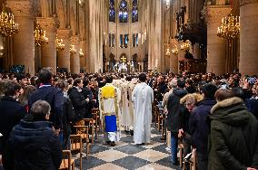 Second mass at Notre-Dame de Paris cathedral on the day of its re-opening