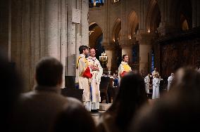 Second mass at Notre-Dame de Paris cathedral on the day of its re-opening