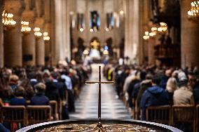 Second mass at Notre-Dame de Paris cathedral on the day of its re-opening