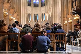 Second mass at Notre-Dame de Paris cathedral on the day of its re-opening